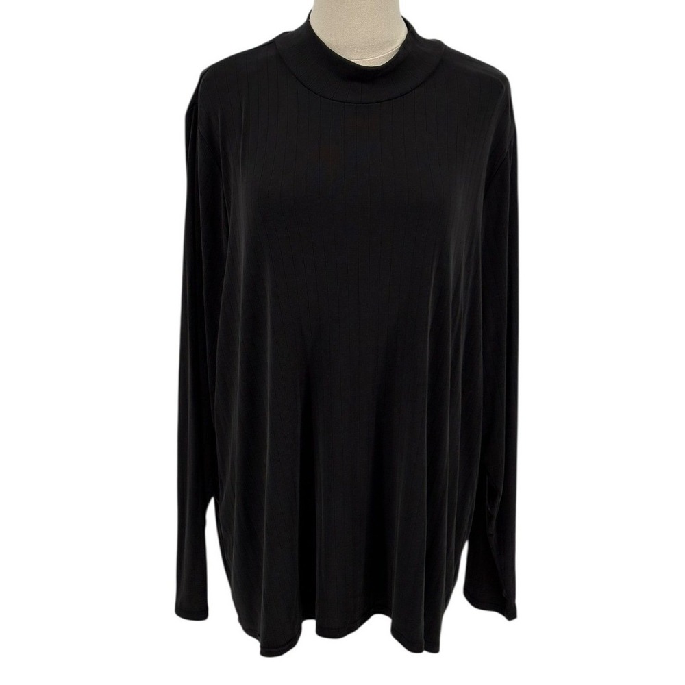 Ophelia Roe Black Mock Neck Ribbed Long‎ Sleeve Top Plus Size 3X